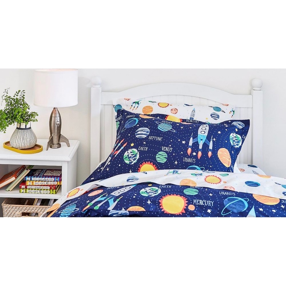 Pottery Barn Kids Pillowcase Sham Standard Navy Blue EUC Solar System Space Glow